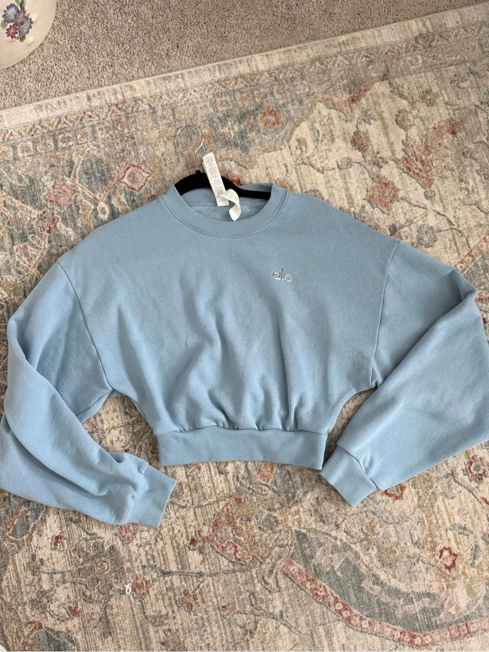 ALO Yoga Women's Sky Blue Cropped Crewneck Sweatshirt